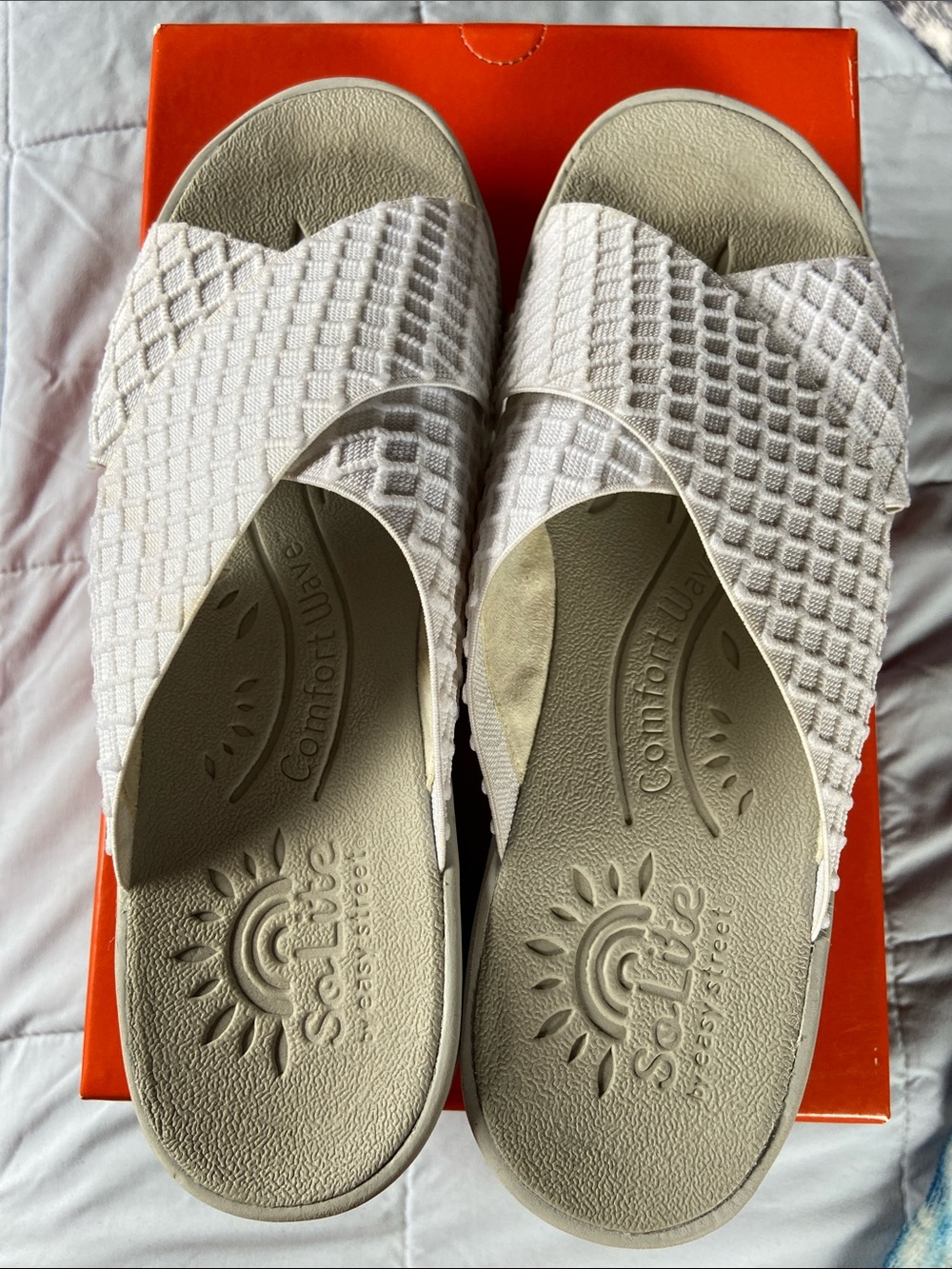easy street White Textured Crossover Slide Sandals